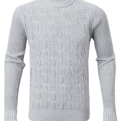 Solid Cable Sweater Men's Warm Crew Neck Pullover For Fall Winter