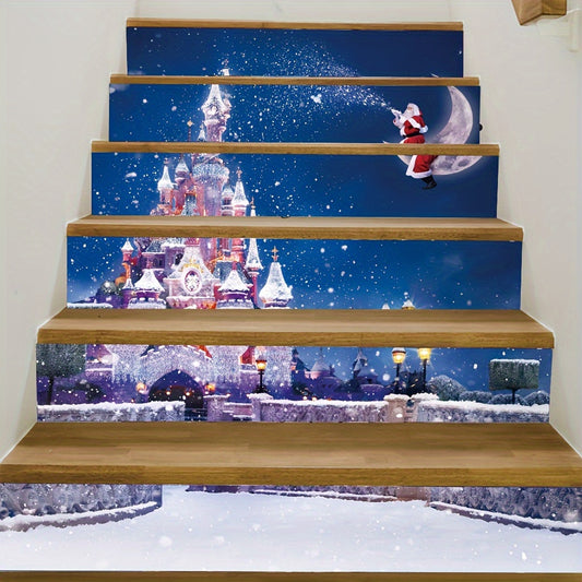 6pcs Christmas Stairs Stickers 99 X 17 Self Adhesive Santa Claus Decor