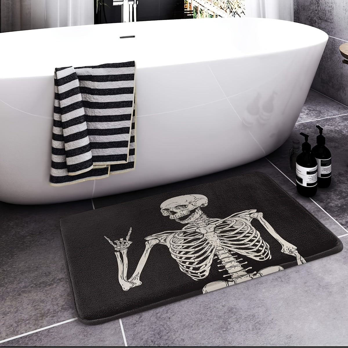 Halloween Rock Skull Washable Floor Mat Entrance Balcony Porch Stain-resistant