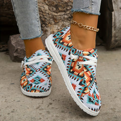 Women's Colorblock Slip On Flat Shoes Lightweight Canvas Low Round Toe