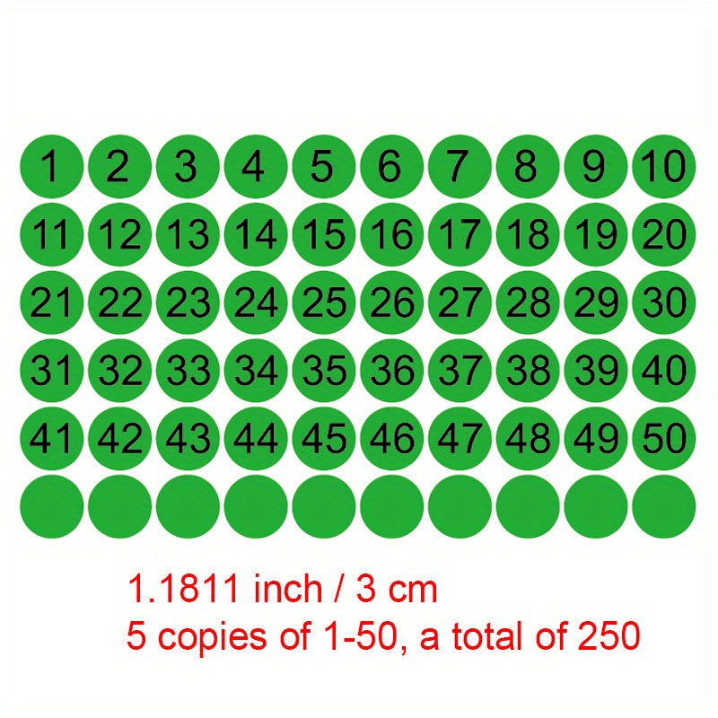 250 Round Number Stickers 1-50 Pack, Marker Sign Stickers