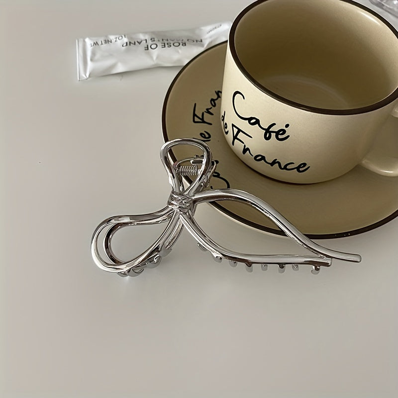 Metal Bowknot Silvery Hair Claw Clip Non Slip Strong Hold Grip Hair Jaw Clip
