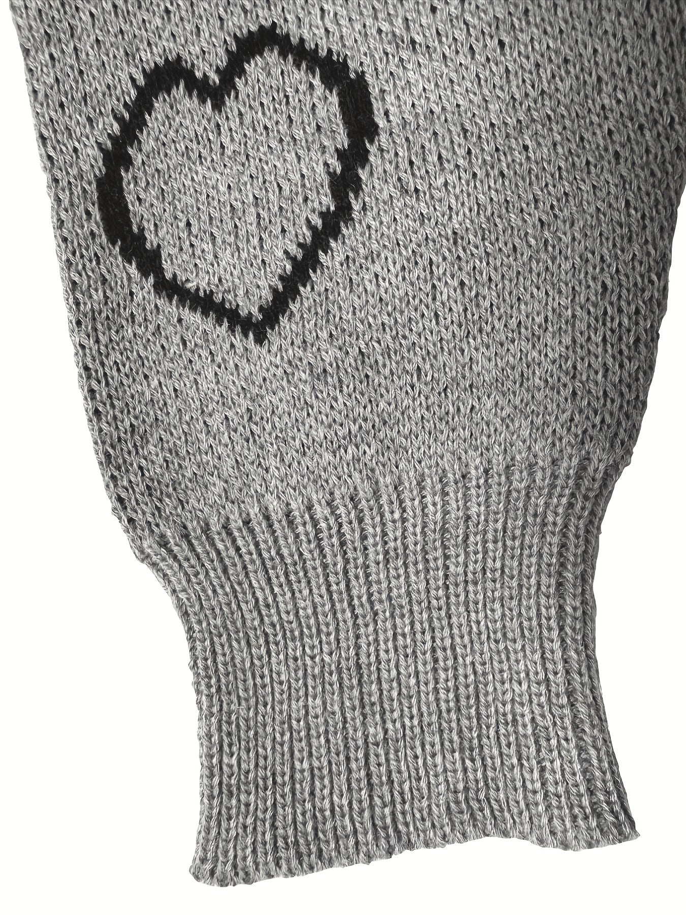  Heart Pattern Lace Long Sleeve V Neck Knit Sweater