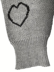  Heart Pattern Lace Long Sleeve V Neck Knit Sweater
