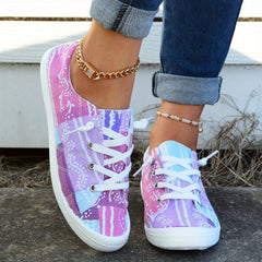 Women's Splicing Colors Canvas Shoes Round Toe Low Top Lace Up Shoes