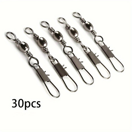 30pcs Fishhook Connectors Barrel Swivel Safety Snap Solid Ring Fishing