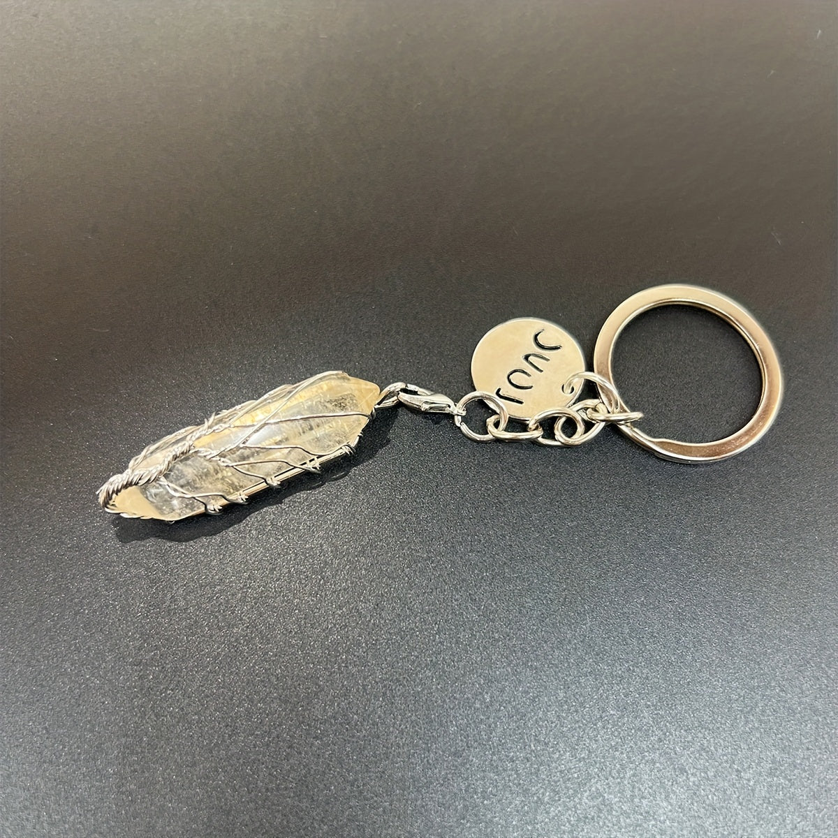 Natural Raw Stone Crystal Healing Tree Keychain For Men