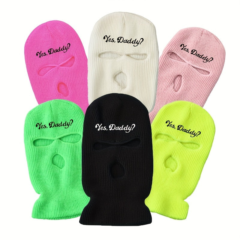 Winter Warm Knit Ski Mask Embroidery Windproof Balaclava Neck Gaiter