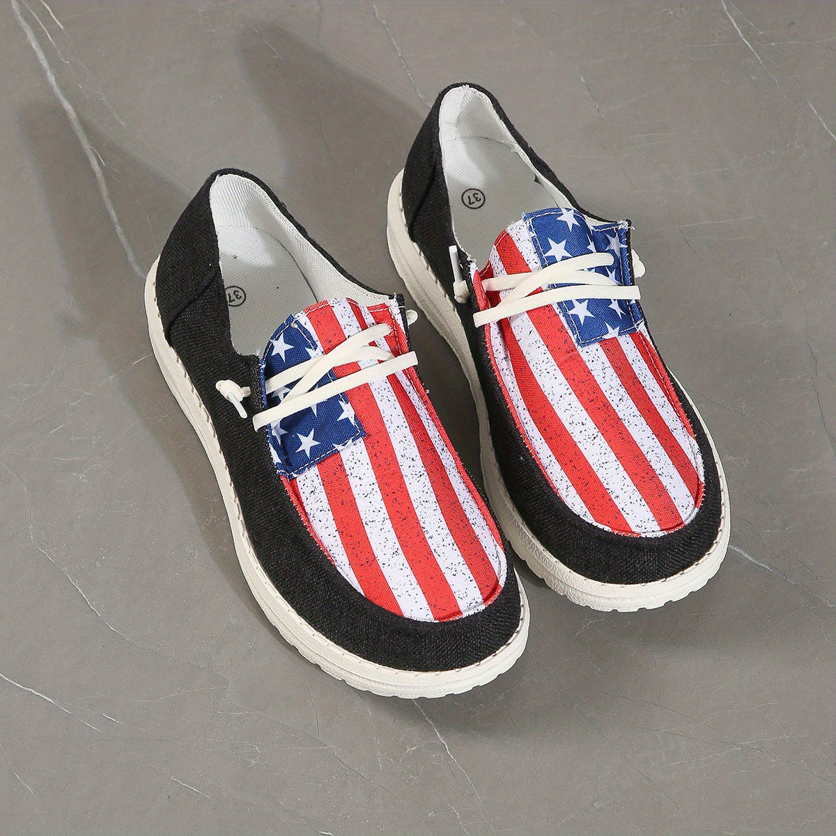 Women's Flag Pattern Patriotic Flat Shoes Lace Up Slip On Boat Shoes