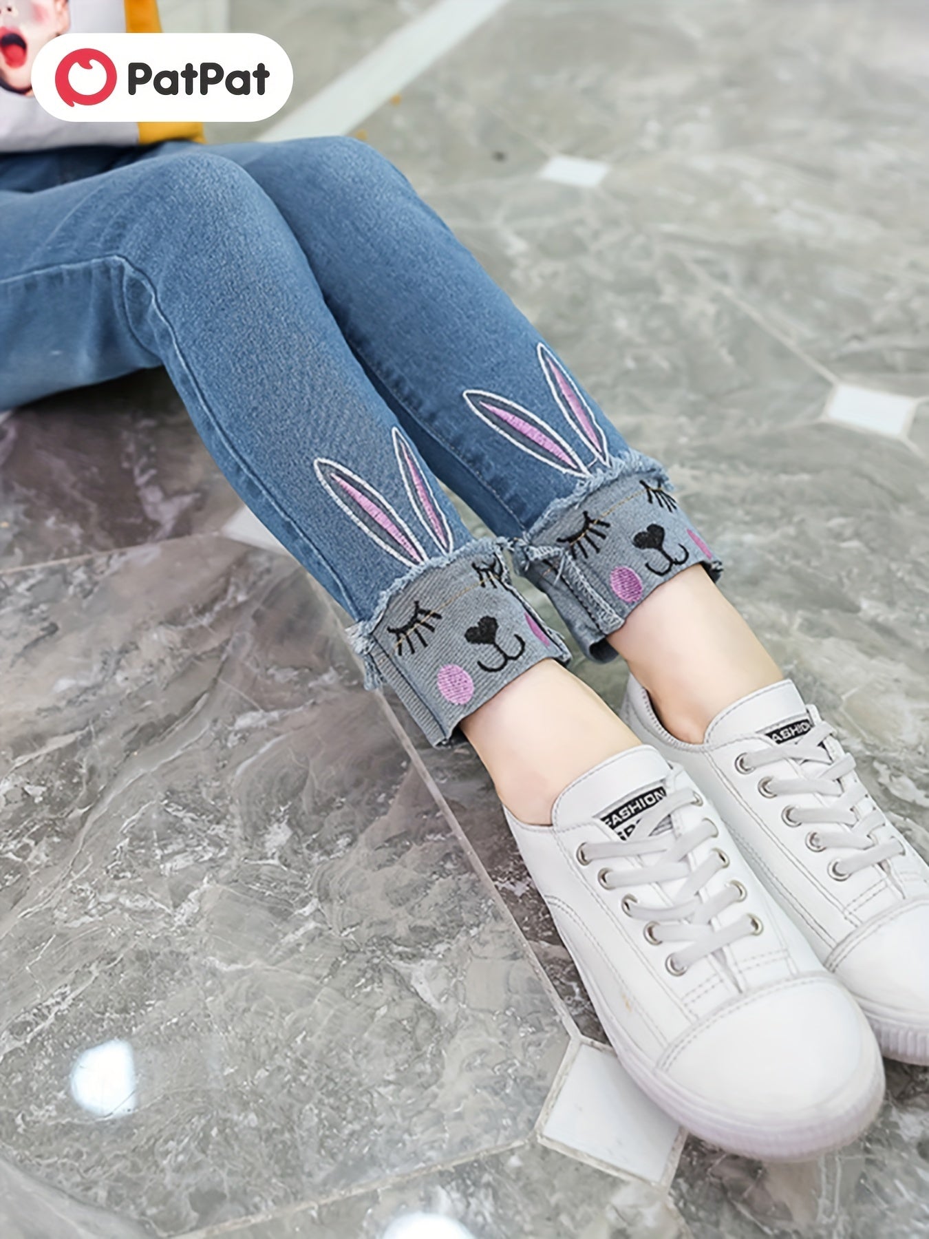 Boys Ripped Skinny Jeans Cat Design Tasseled Denim Pants