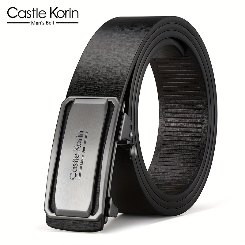Men's Leather Inner Wear Belt Auto Buckle Casual 47.24in Length