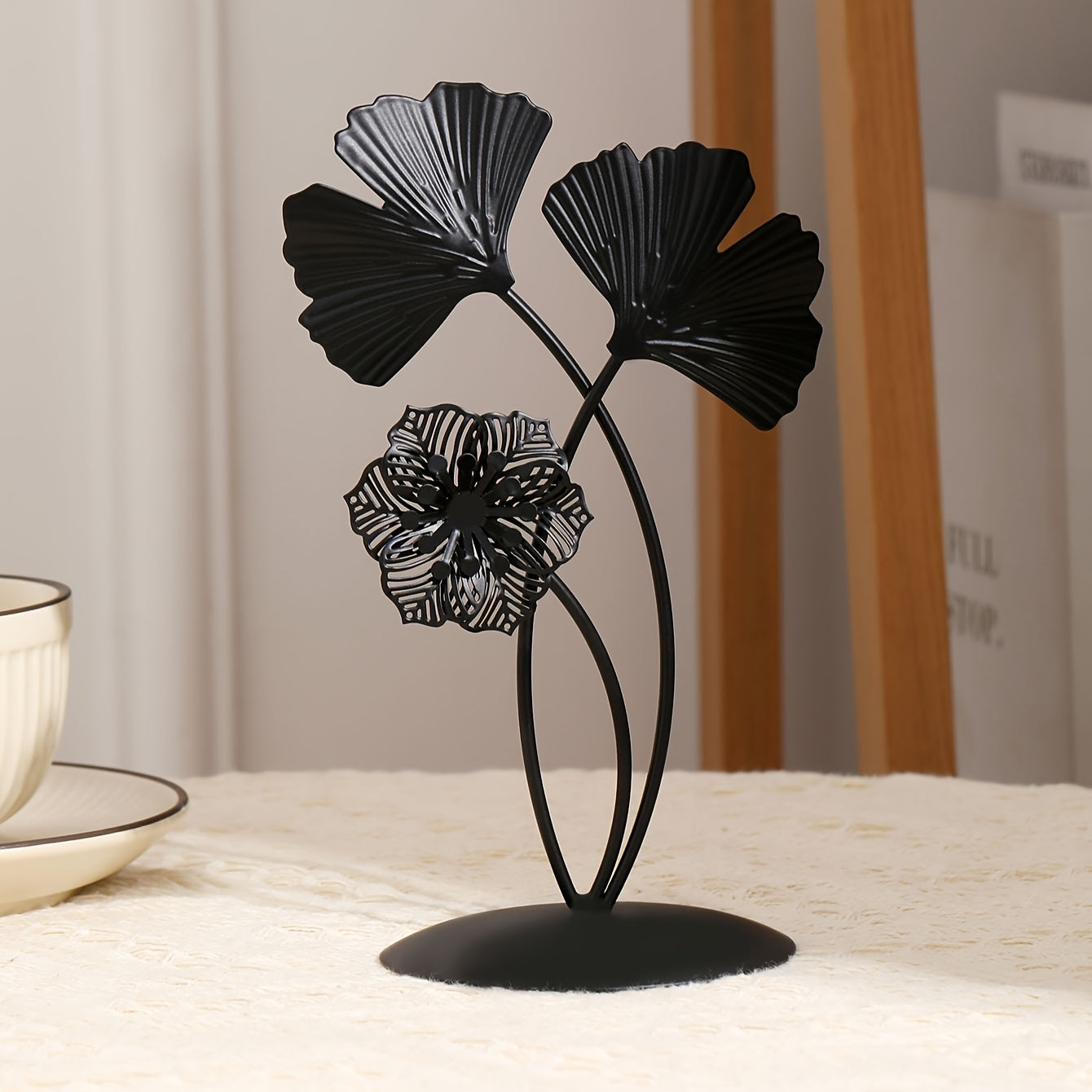 Metal Ginkgo Leaf Figurine Handcrafted Flower Art Piece for Home Decor