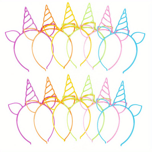 12pcs Unicorn Headbands for Birthday Party, Fluorescent Candy Magic Design