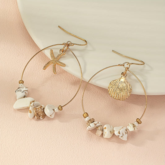 Vintage Crushed Stone Beaded Drop Earrings Boho Style Ear Jewelry For Summer