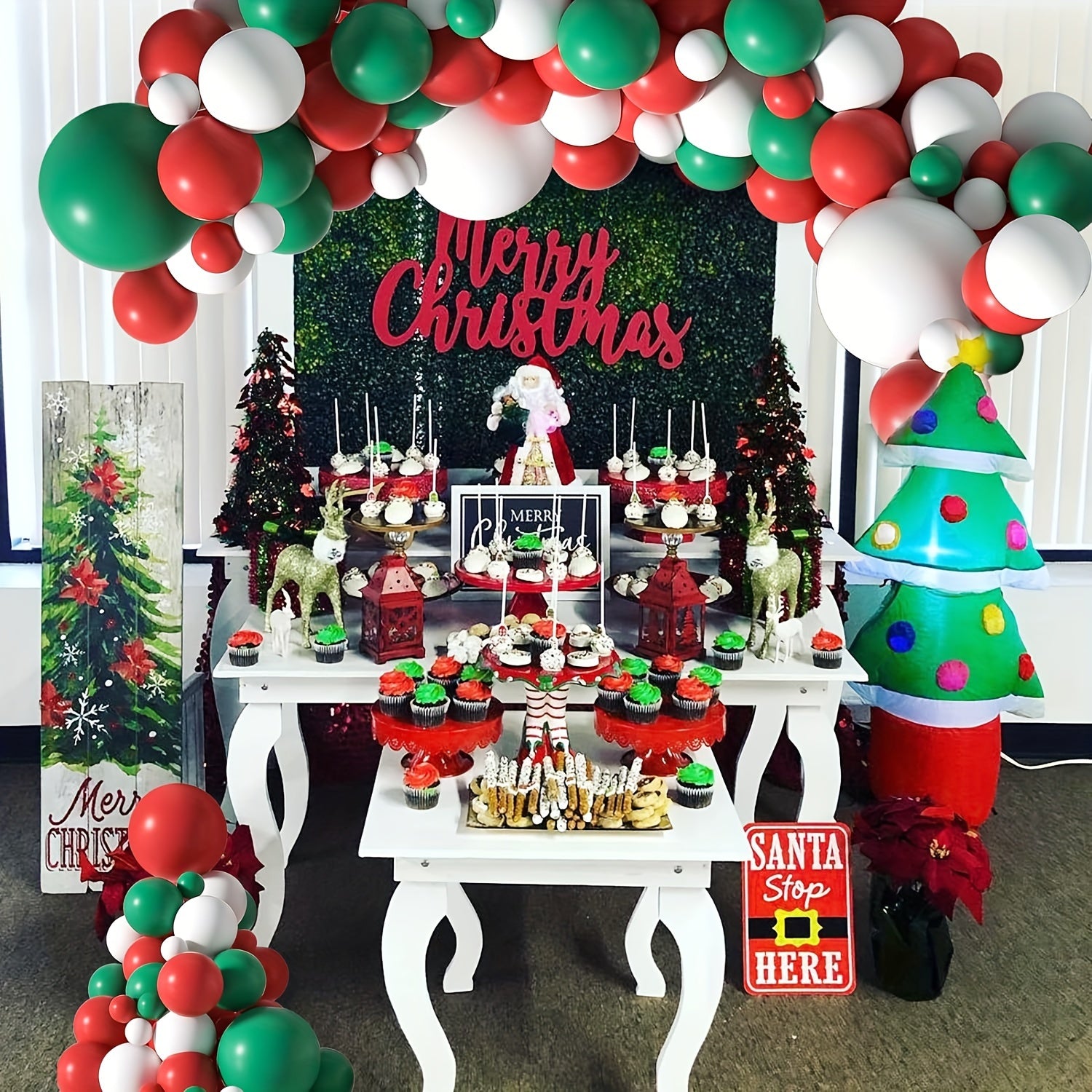 Christmas Balloon Garland Set Green Red Decoration Balloon Strip Tape Glue Dot