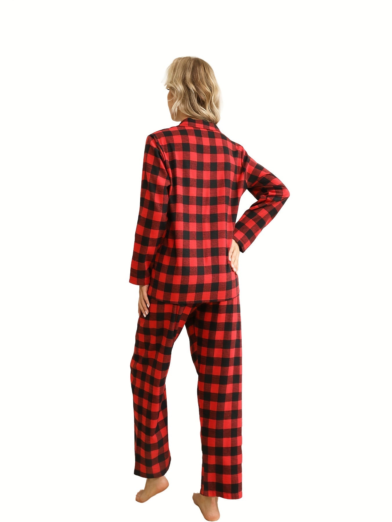 Plaid Pajama Set Button Top & Pants