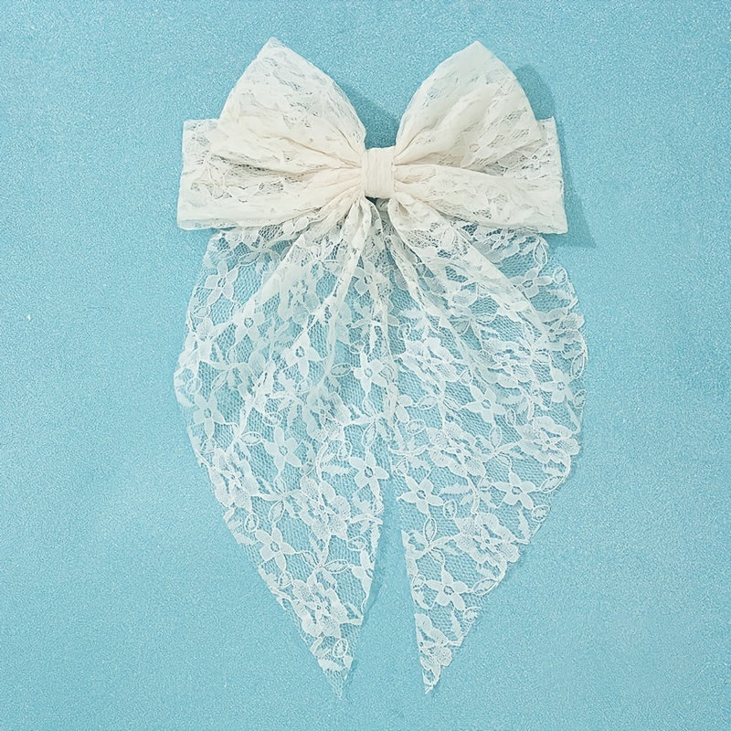 Dot Mesh Hairclip Embroidered Bow Knot Hairpin
