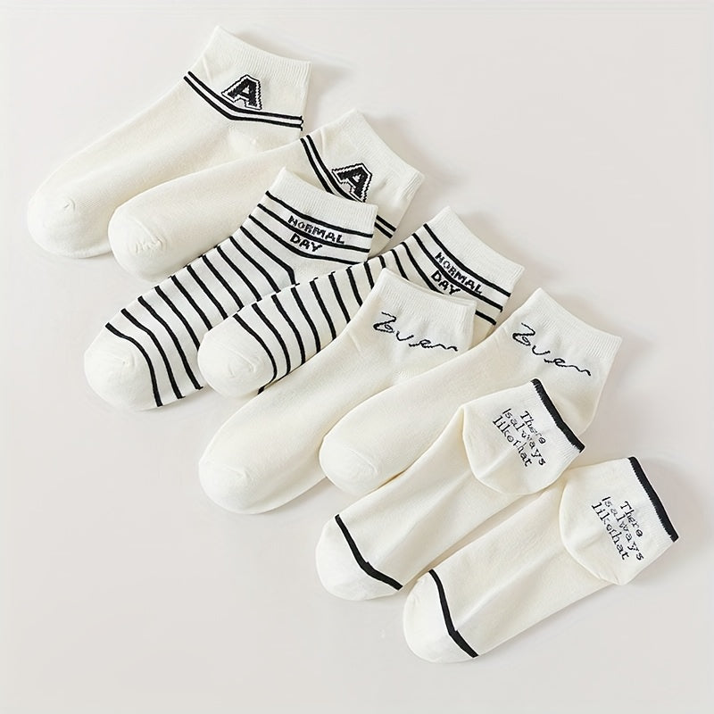 8 Pairs Letter & Stripe Print Socks for Women