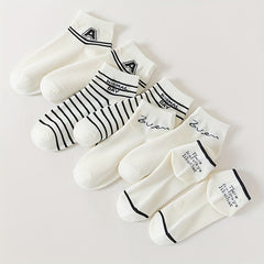 8 Pairs Letter & Stripe Print Socks for Women