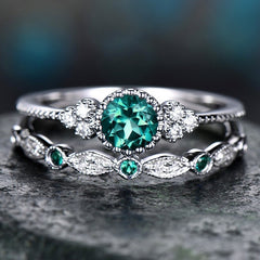 Round Cut Zircon Couple Rings 2 Pcs Set