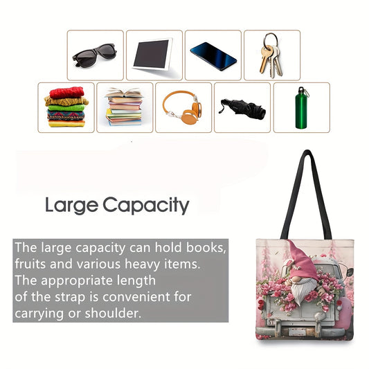 Large Capacity Gnome Themed Tote Bag for Daily Use