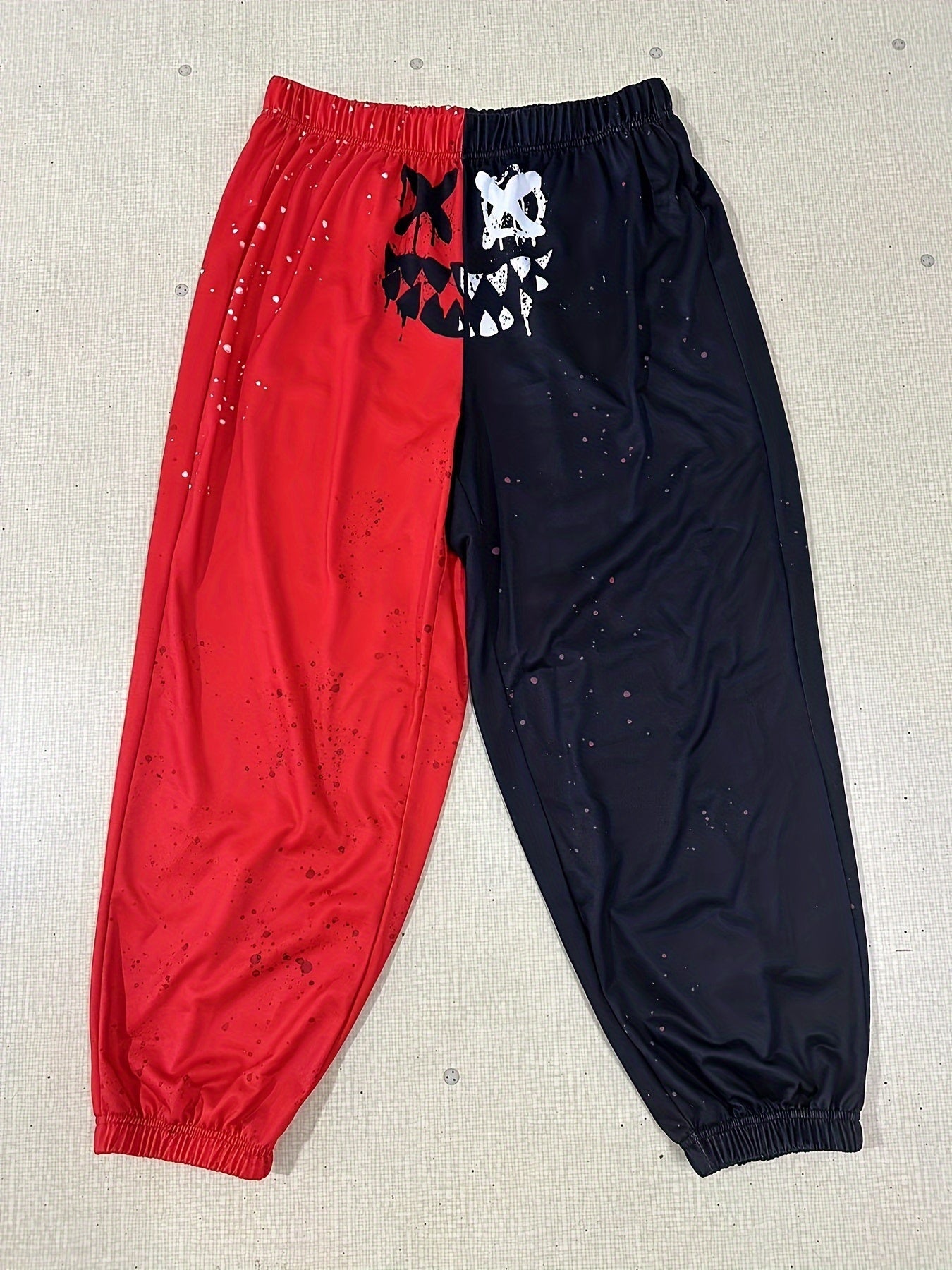  Colorblock Funny Face Print High Rise Joggers