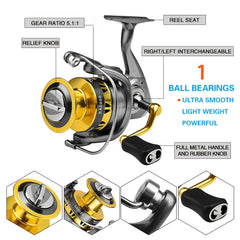 PROBEROS Fishing Tackle Set Spinning Reel Rod Line Lures Hooks Bag