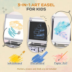 Kids Easel with Paper Roll 3 in 1 Art Easel with Blackboard Whiteboard