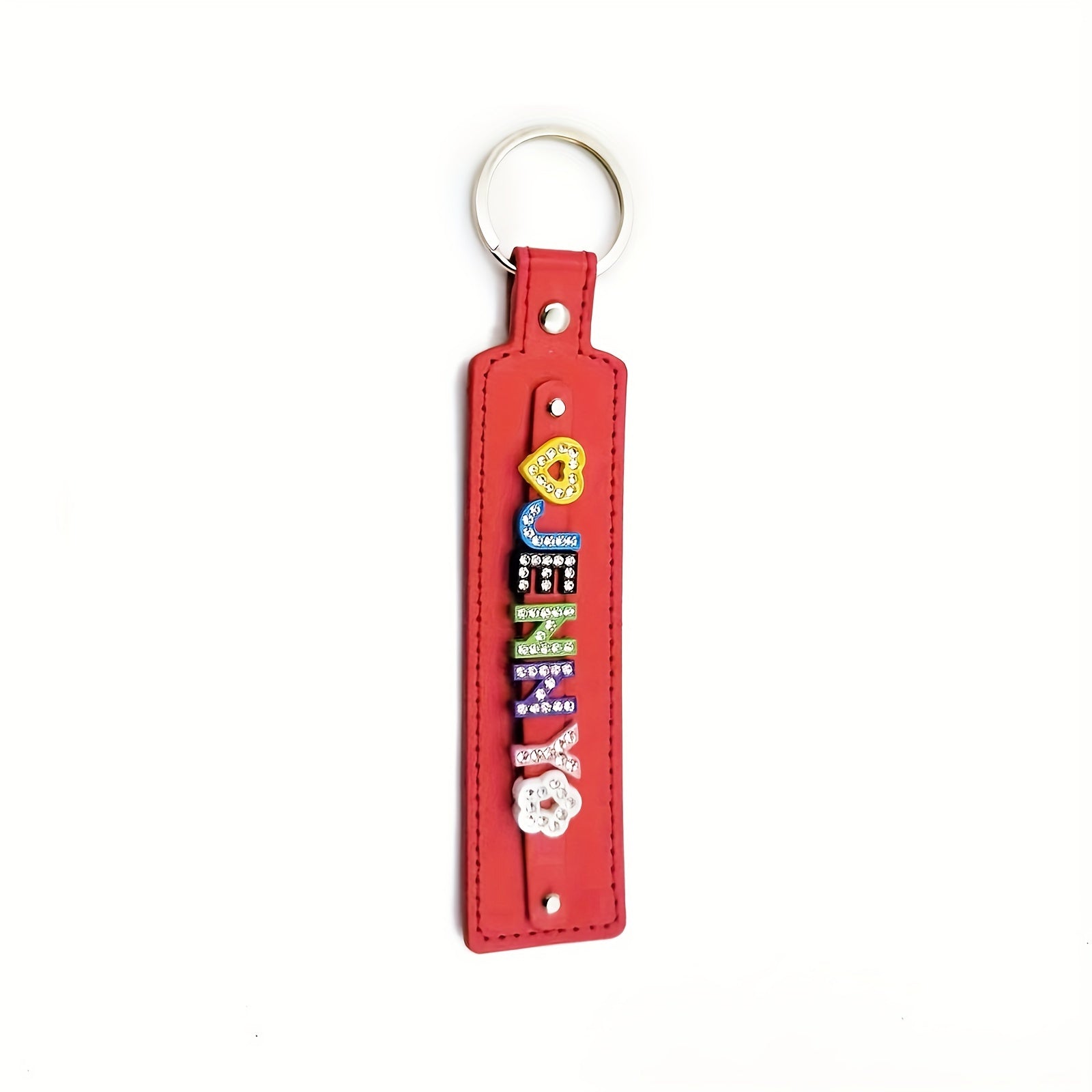 Personalized Red Pet Memorial Keychain with Rhinestone Letters
