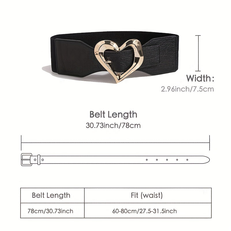 Heart Buckle Elastic Wide Belt Solid Waistband Women Decorative Girdle