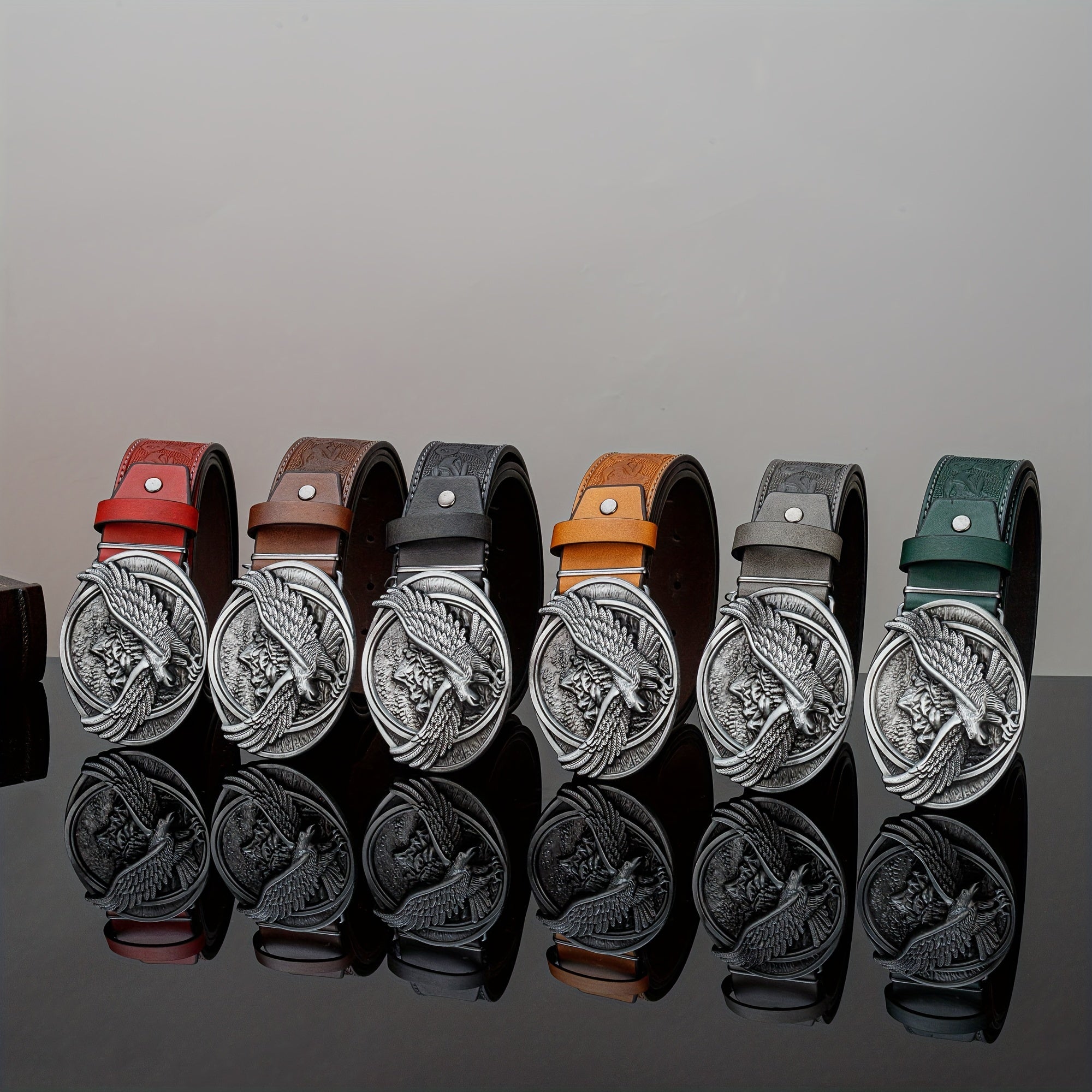 Eagle Wing Embossed Men's Belt High end Rock PU Leather Belt