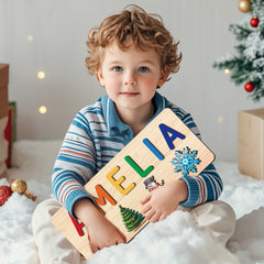 Personalized Kids Christmas Puzzle Toy with Santa Snowman & Tree Designs