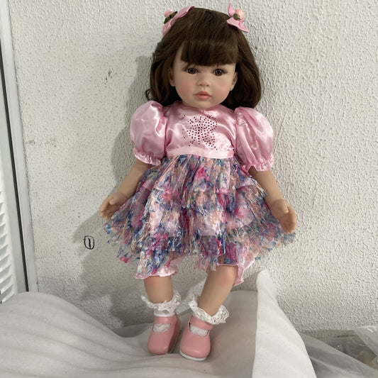 24 Inch Reborn Doll Girl Princess Long Hair Pink Skirt Lifelike