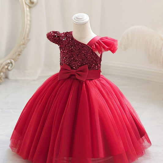 Bowknot Sequin Mesh Gown Dress for Baby Girls - Perfect for Parties