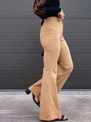  Corduroy Button Fly Flared Leg Trousers