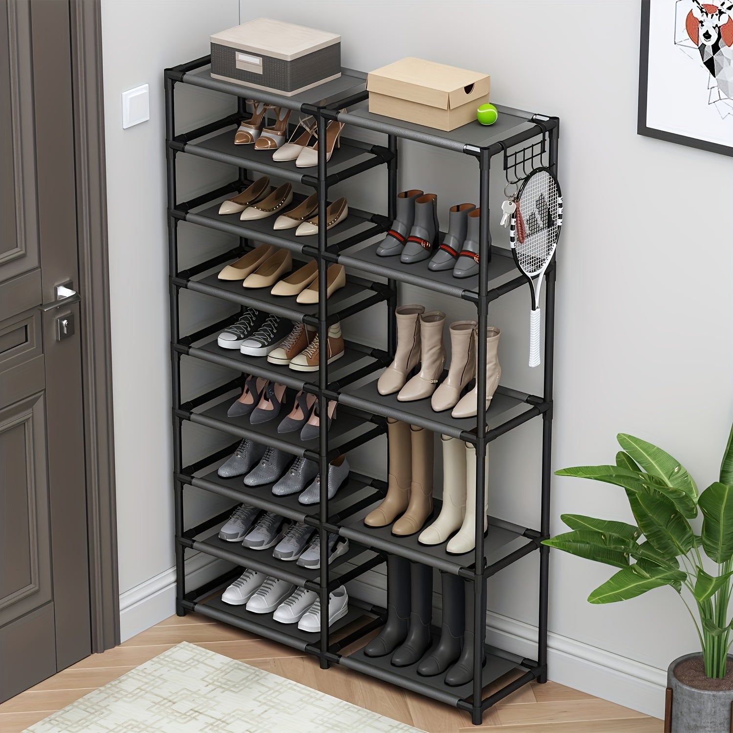 9 Tier Tall Shoe Rack Vertical Standing Shoe Rack Heavy Duty Boot Rack