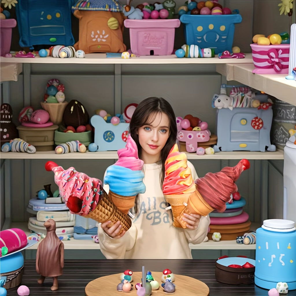 Set of 5 Cartoon Ice Cream Cone Plush Dolls - Realistic Toy for Kids