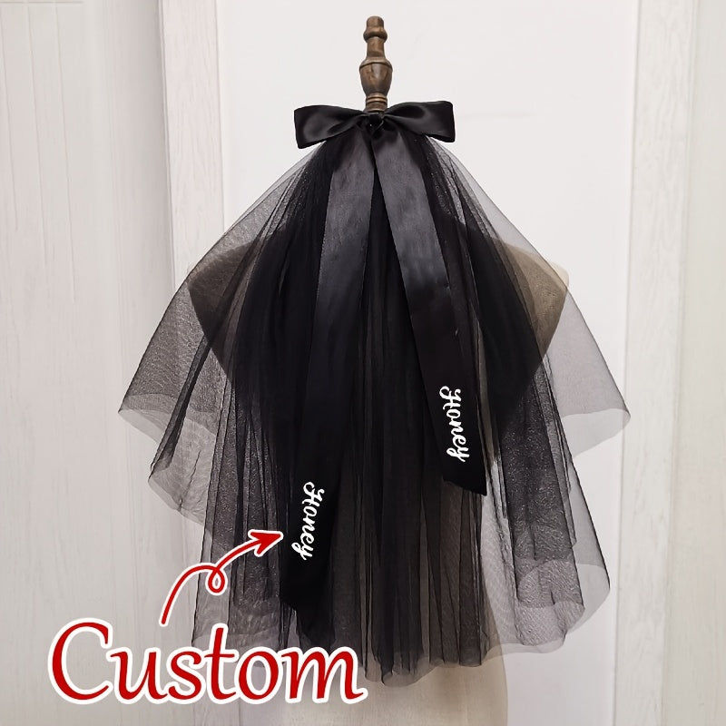 Customizable Layer Bridal Veil with Bowknot Personalized Text or Name Mesh