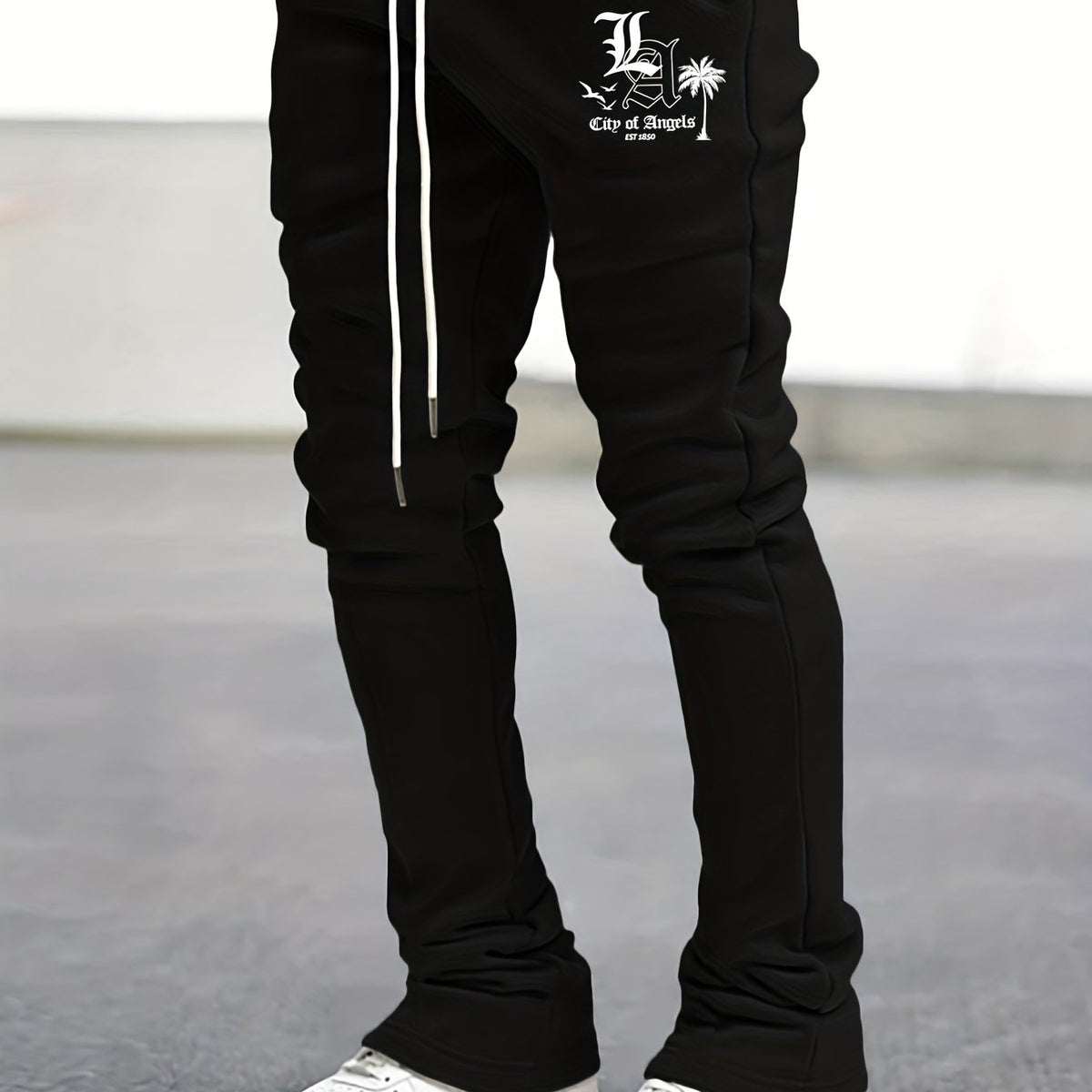 LA Print Flared Trousers Men's Casual Stretch Street Style Joggers