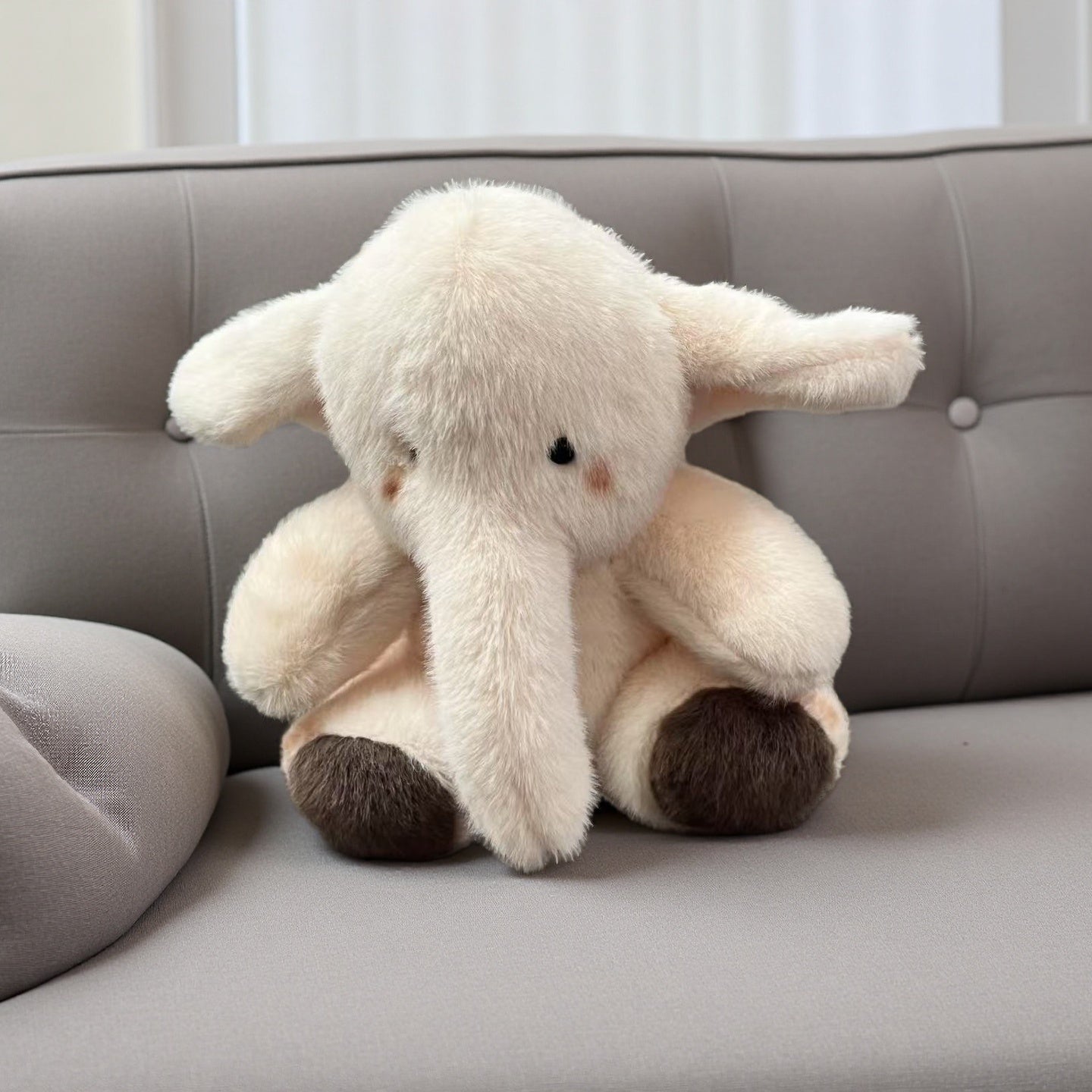 Soft Cream Elephant Plush Toy with Brown Accents for Kids