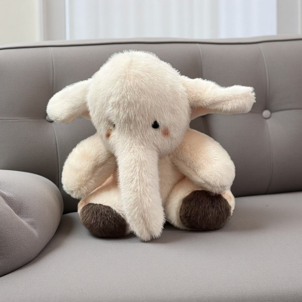 Soft Cream Elephant Plush Toy with Brown Accents for Kids