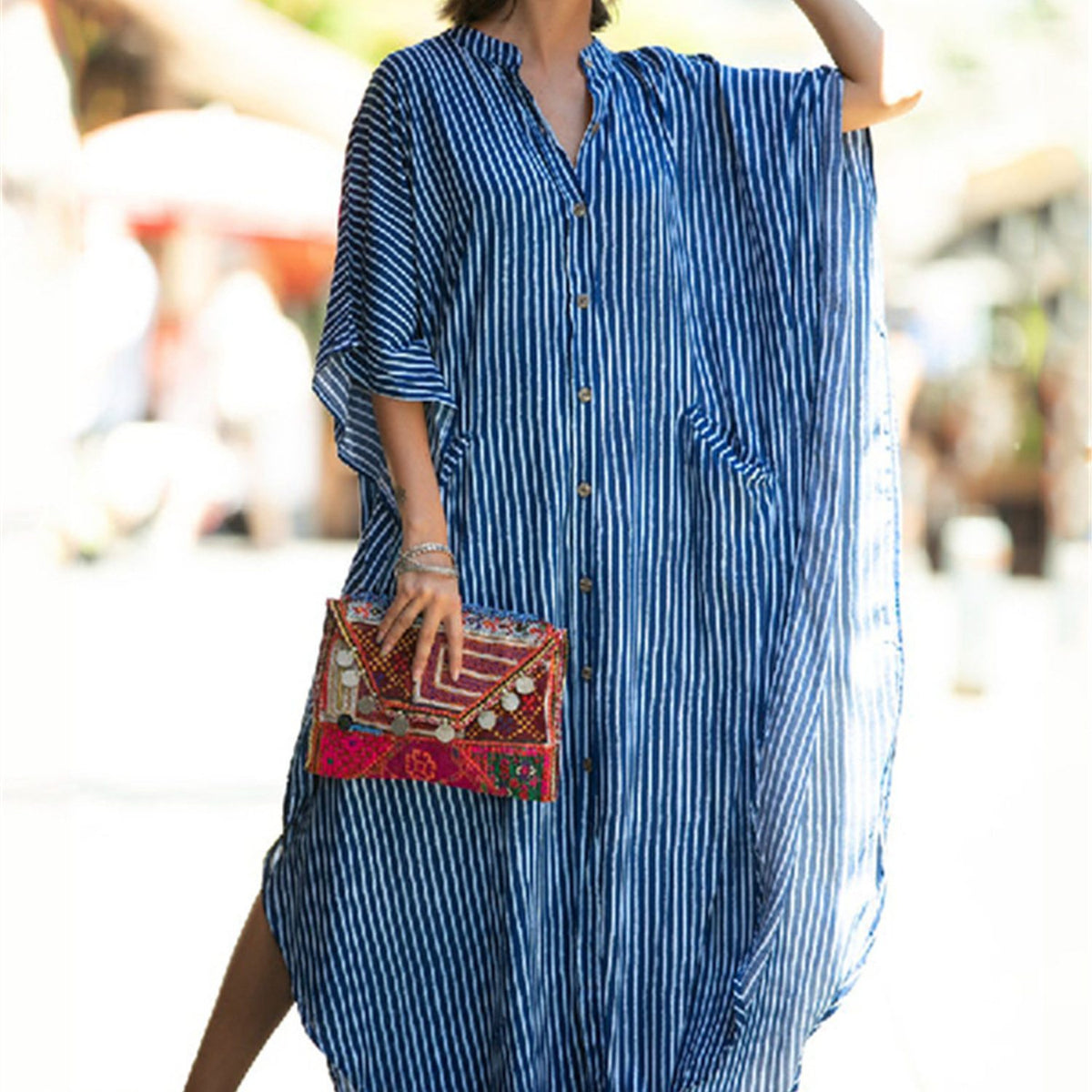 Bohemian Striped Beach Dress Casual Every Vacation Dress For Spring & Summer