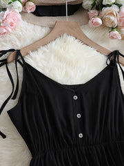 Button Decor Tie Shoulder Peplum Cami Top