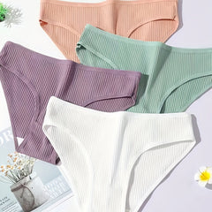 4pcs Ribbed Briefs Comfy Stretchy Intimates Panties Women's Lingerie