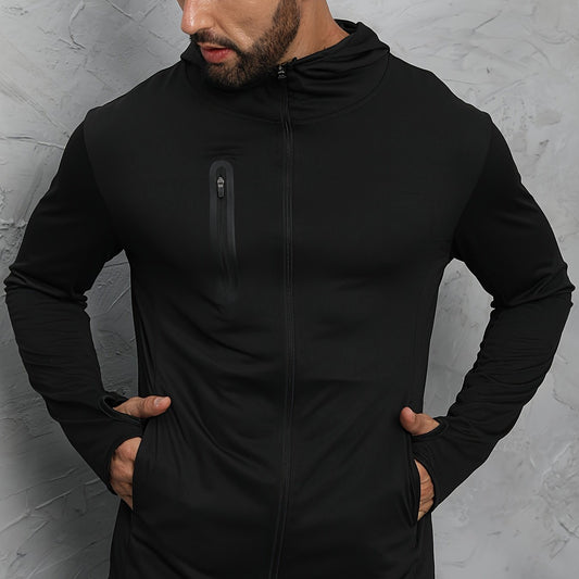 Men's Solid Hooded Zipper Jacket for Spring Autumn