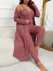  Waffle V Neck Cami Top, Skinny Pants & Cardi Set