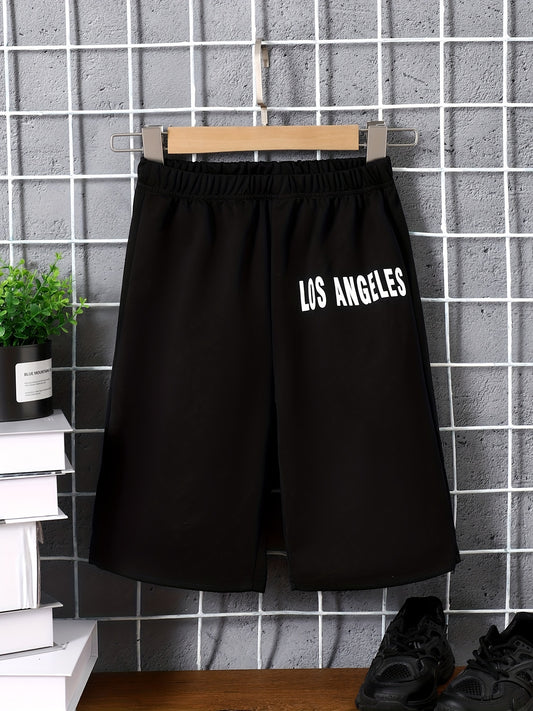 LOS ANGELES Letter Print Boys Shorts Quick Drying for Summer Outdoor