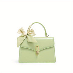 TOUTOU Square Handbag Small Scarf Decor Satchel Purse Leather Crossbody Bag