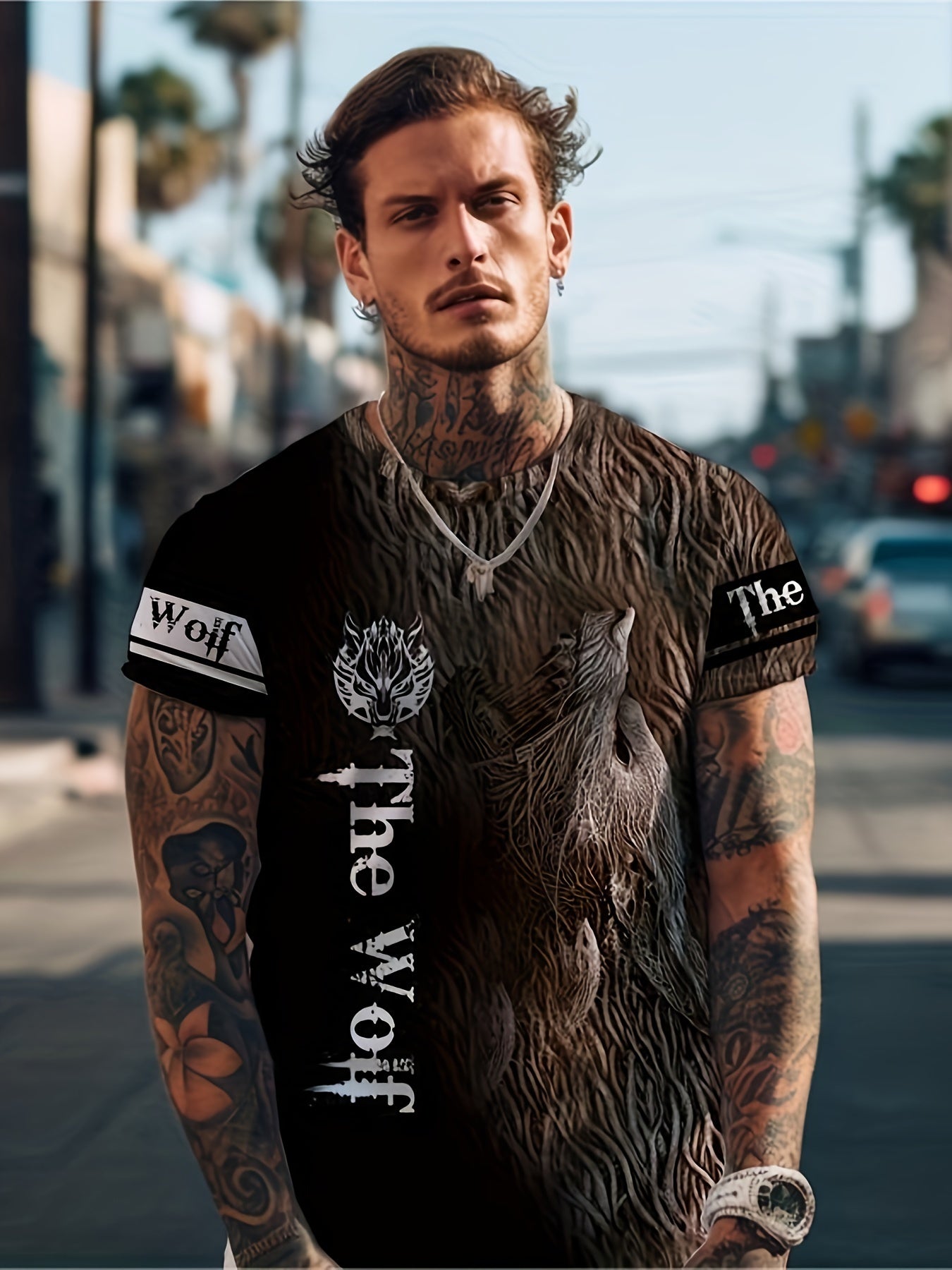 Wolf 3D Digital Pattern Men's Graphic T-shirt Short Sleeve Tops
