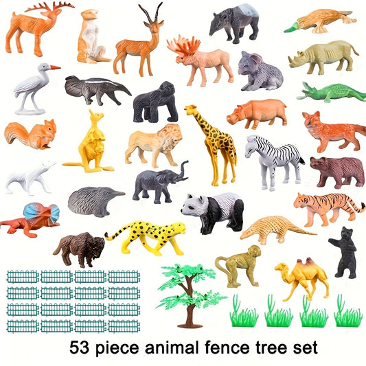 Set of 53 Mini Jungle Animal Models with Toys & Puzzles for Kids